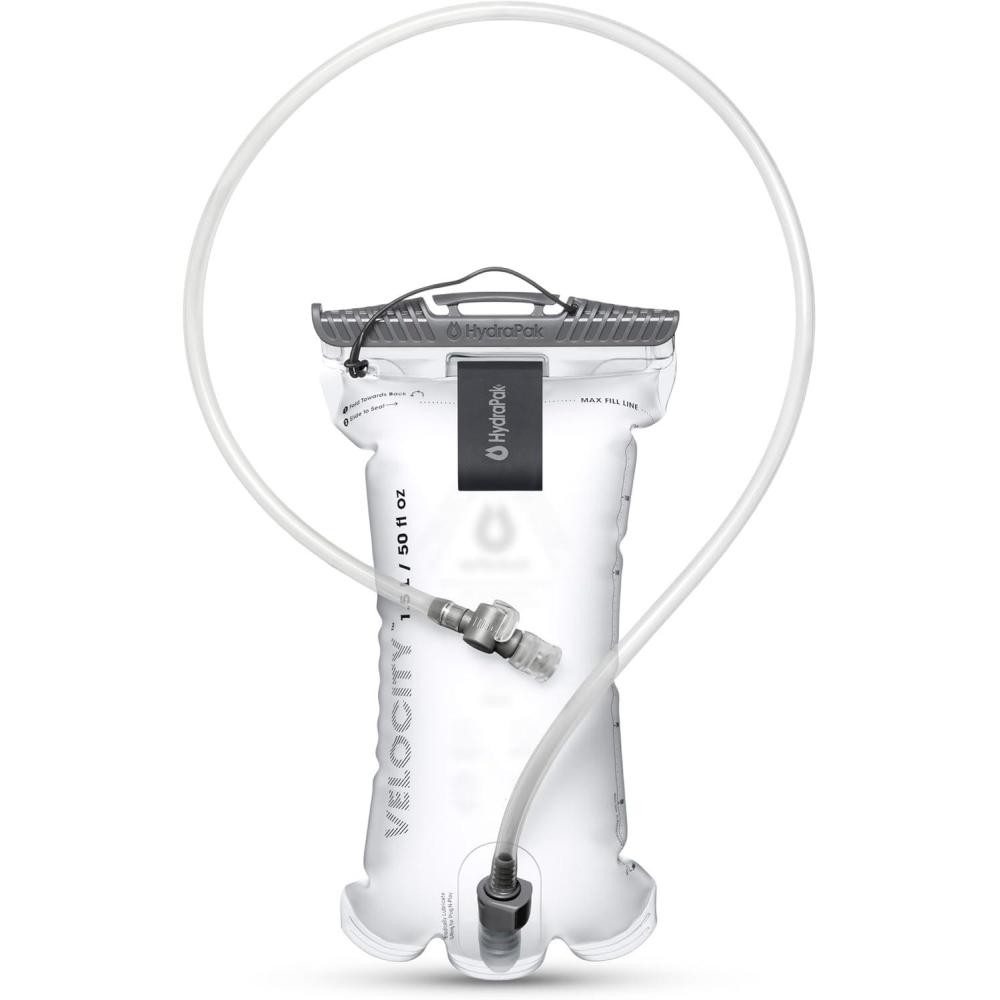 imageHydraPak Velocity Hydration Reservoir 15L 2L 3L Ultralight Water Bladder SelfSealing Bite Valve Leak Proof Reversible Dishwasher SafeClear