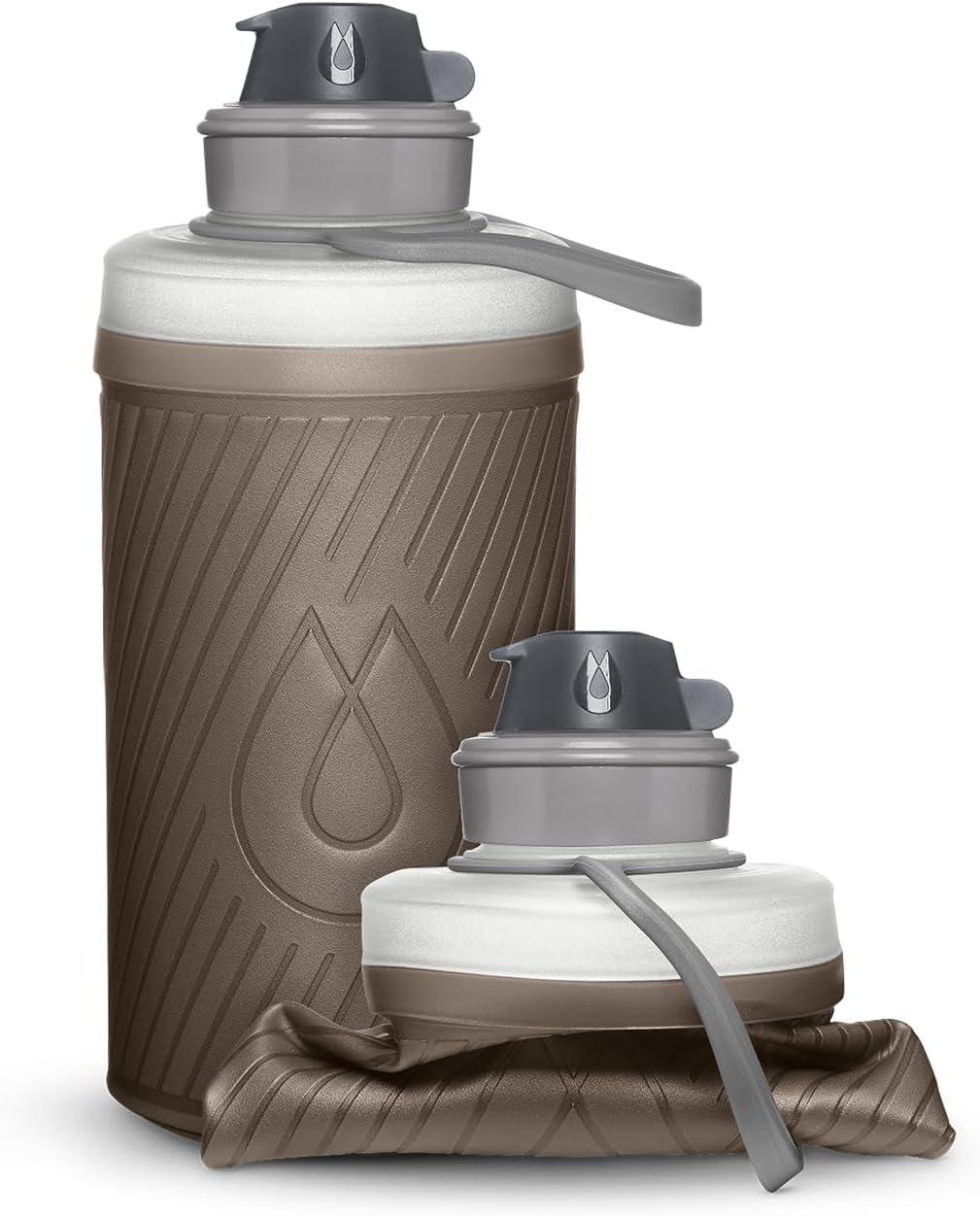 imageHydraPak Flux Collapsible Backpacking Water Bottle 750ml 1L 15L BPA Free Ultra Light SpillProof Twist CapMammoth Grey