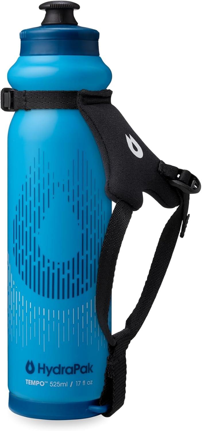 imageHydraPak Tempo Pro 525ml Handheld Running Squeeze Bottle for Training and Race Day Hydration with Removable Strap 525ml17oz BlackBlue