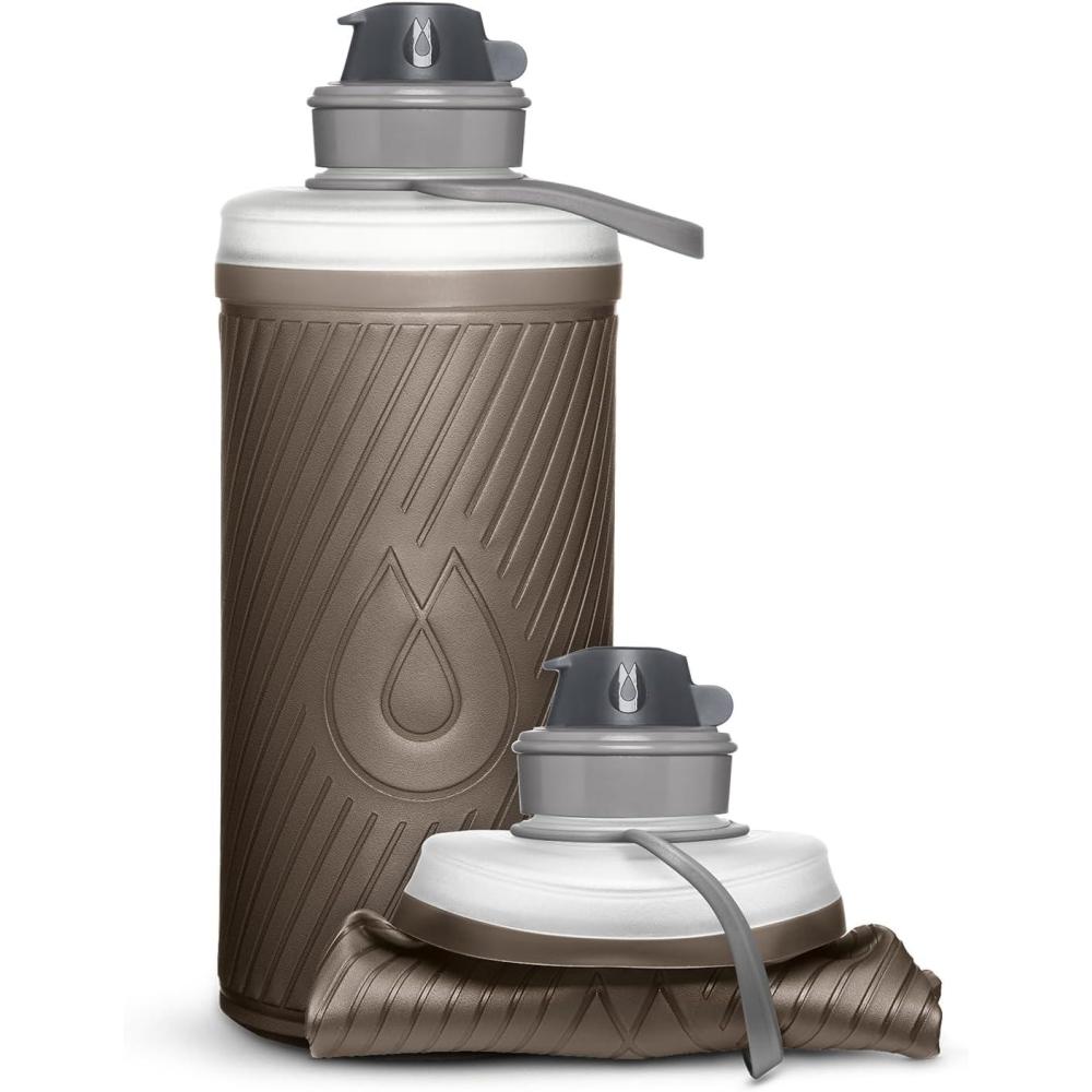 imageHydraPak Flux Collapsible Backpacking Water Bottle 750ml 1L 15L BPA Free Ultra Light SpillProof Twist CapMammoth Grey