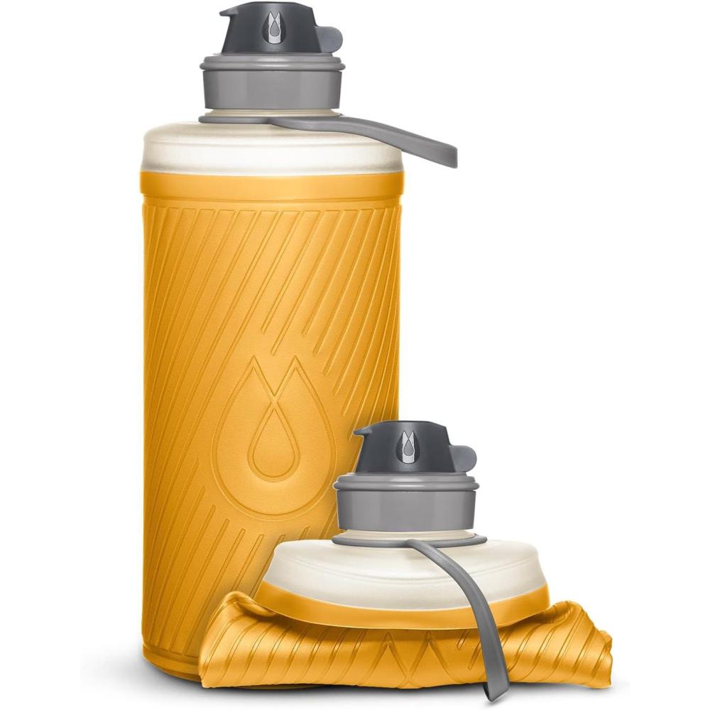 imageHydraPak Flux Collapsible Backpacking Water Bottle 750ml 1L 15L BPA Free Ultra Light SpillProof Twist CapNEW Golden Yellow