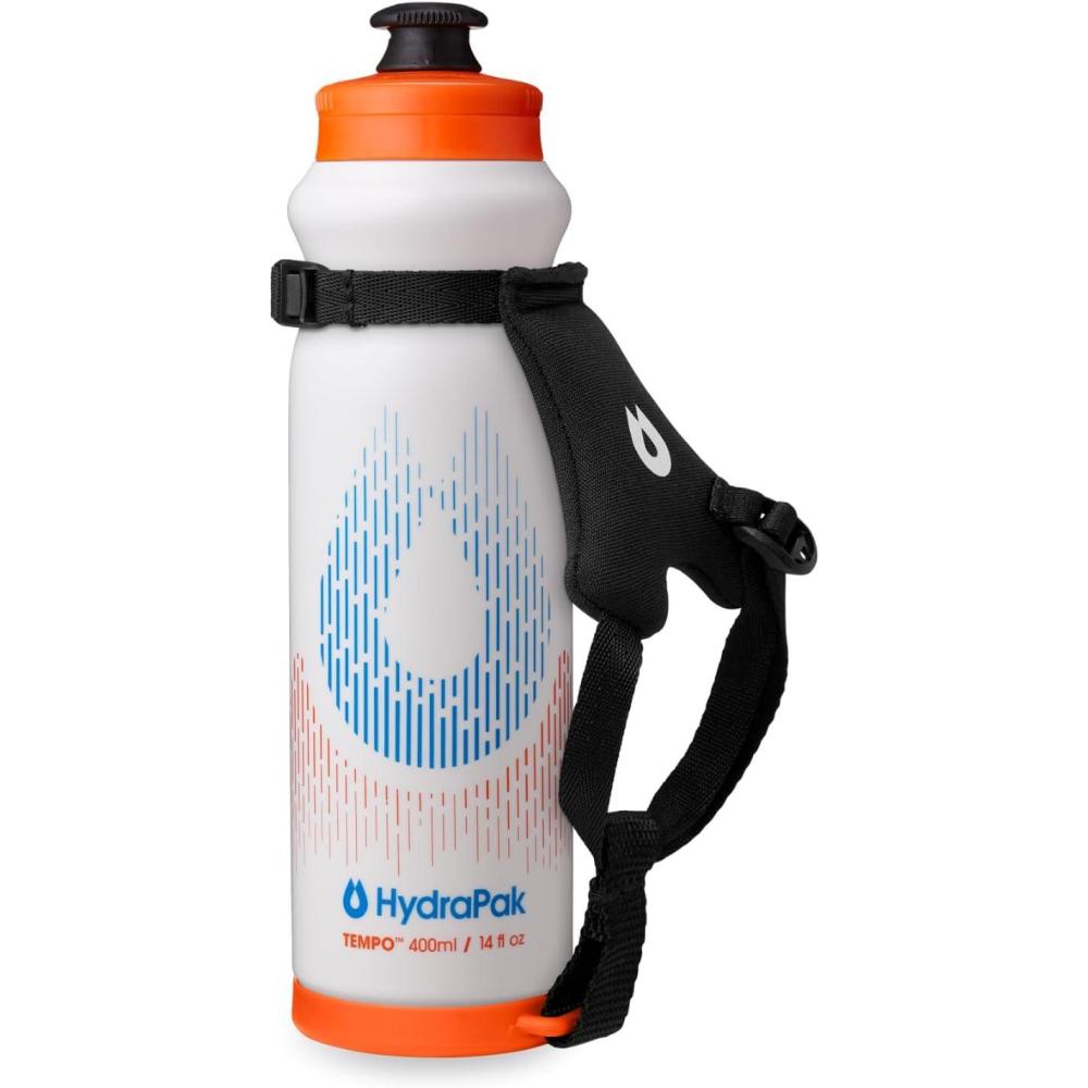 imageHydraPak Tempo Pro 525ml Handheld Running Squeeze Bottle for Training and Race Day Hydration with Removable Strap 525ml17oz BlackWhite