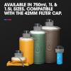 HydraPak Flux – Collapsible Backpacking Water Bottle (750ml, 1L, 1.5L) – BPA Free, Ultra Light, Spill-Proof Twist Cap(Mammoth Grey)