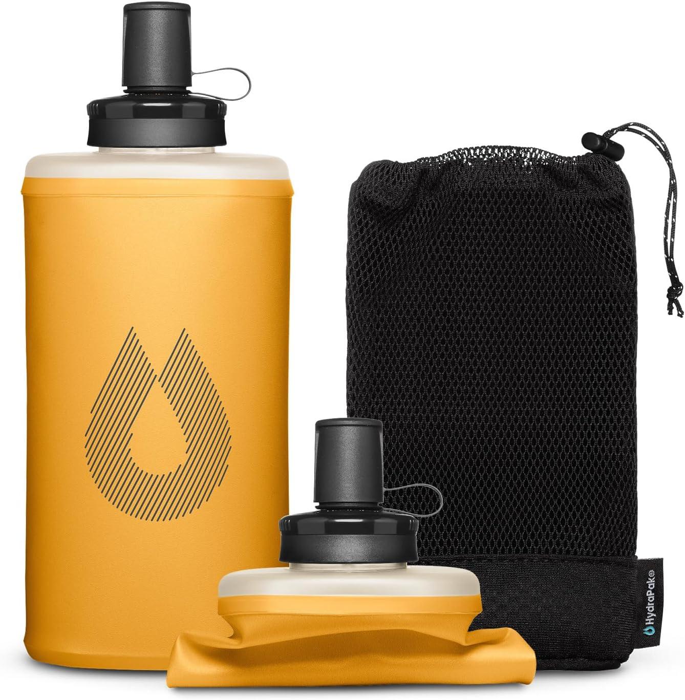 imageHydraPak PackFlask 500ml or 750ml Harness Mounted Water Bottle for Backpacks HandsFree EasyAccess UltraLight Collapsible Pack Softflask for Hiking amp BackpackingGolden Yellow