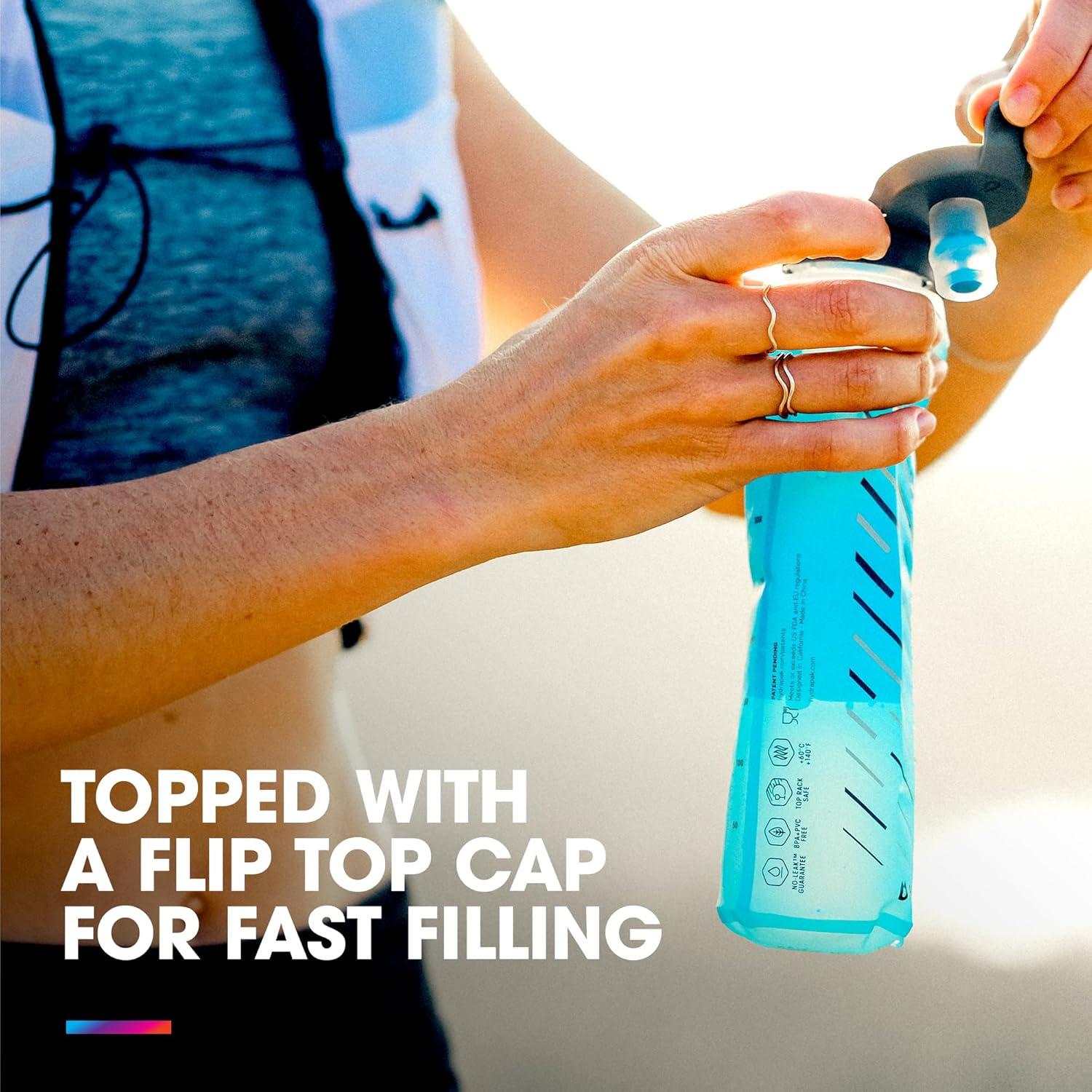 imageHydraPak UltraFlask Speed 500ml Collapsible Soft Flask Water Bottle for Hydration Vests and Running Packs with Easy Open Cap 500ml 17ozMalibu Blue