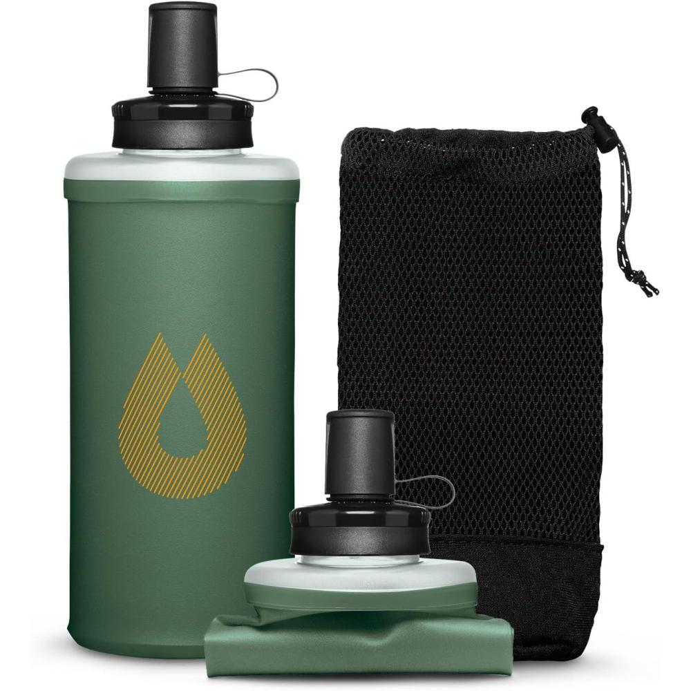 imageHydraPak PackFlask 500ml or 750ml Harness Mounted Water Bottle for Backpacks HandsFree EasyAccess UltraLight Collapsible Pack Softflask for Hiking amp BackpackingSage Green
