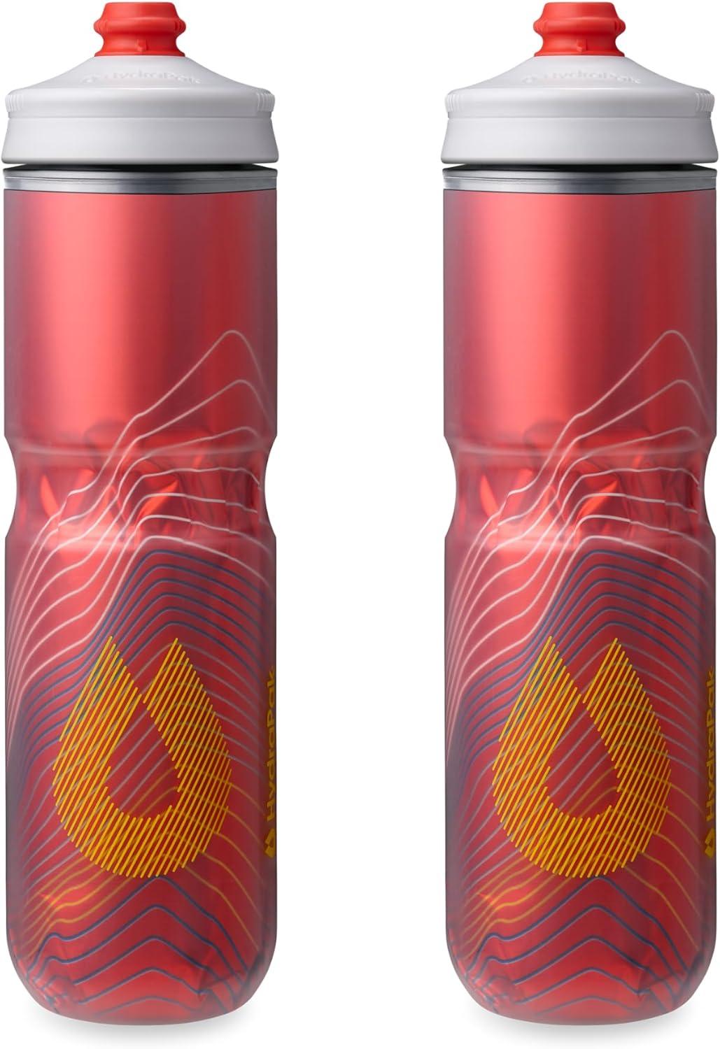 imageHydraPak Polar Bottle Polar Surge Insulated Bike Water Bottle 2Pack High Flow Cycling amp Sports Squeeze Bottle Ascent Blue 600ml 20ozAscent Red