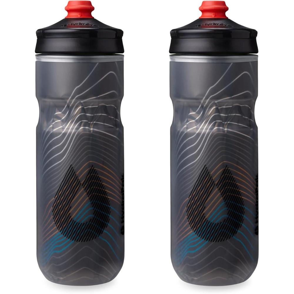 imageHydraPak Polar Bottle Polar Surge Insulated Bike Water Bottle 2Pack High Flow Cycling amp Sports Squeeze Bottle Ascent Blue 600ml 20ozAscent Black