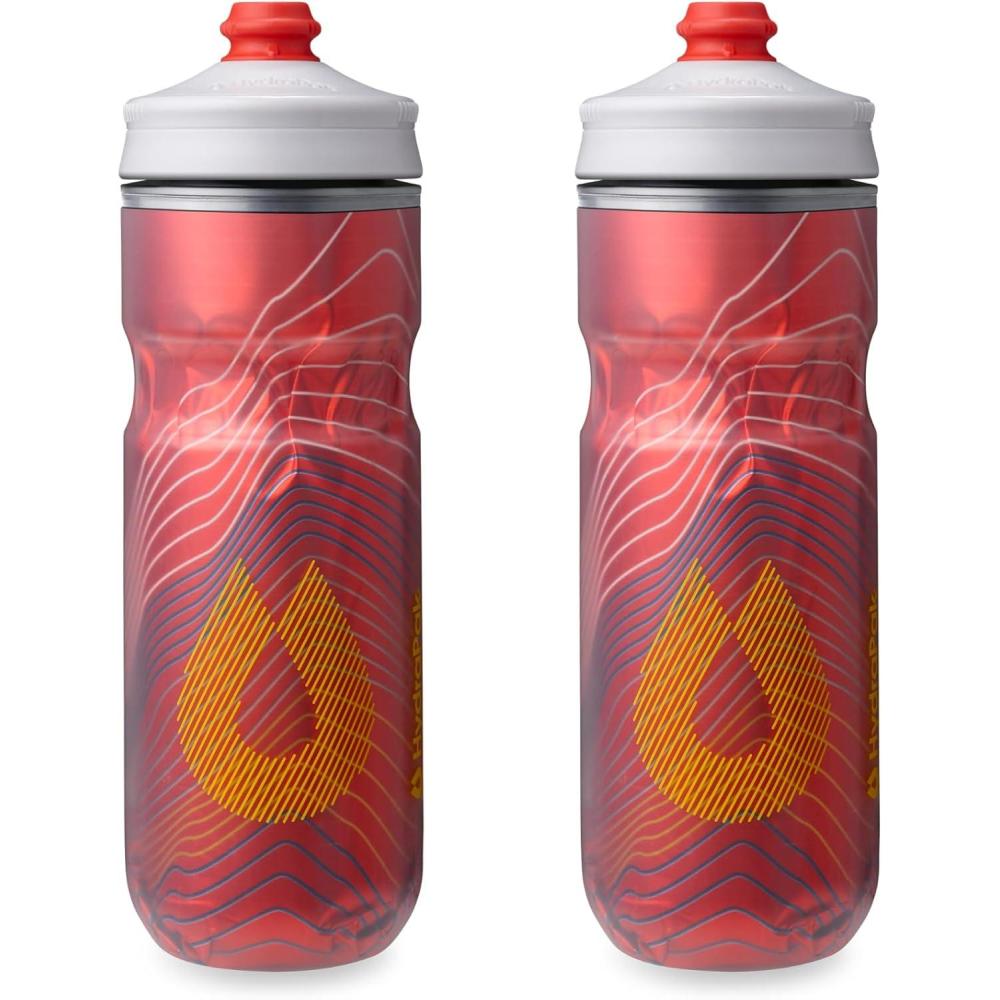 imageHydraPak Polar Bottle Polar Surge Insulated Bike Water Bottle 2Pack High Flow Cycling amp Sports Squeeze Bottle Ascent Blue 600ml 20ozAscent Red