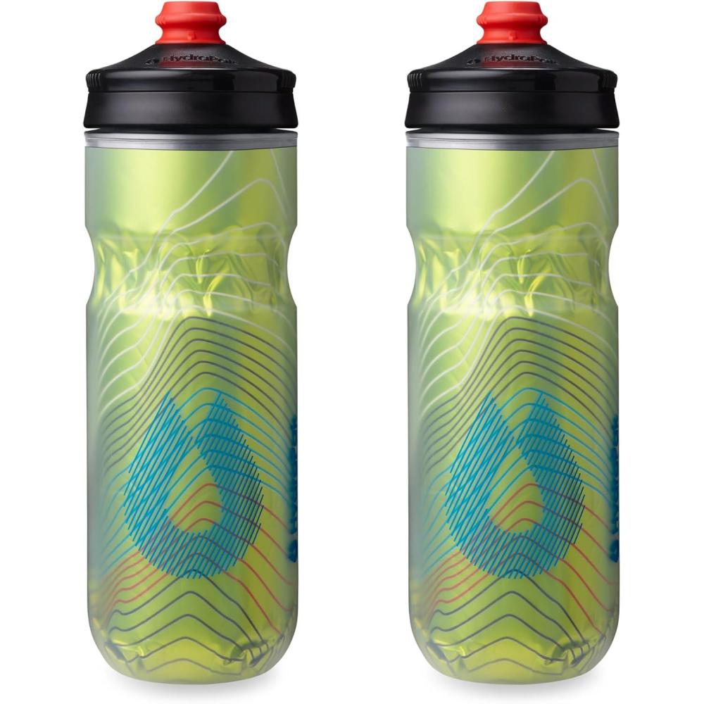 imageHydraPak Polar Bottle Polar Surge Insulated Bike Water Bottle 2Pack High Flow Cycling amp Sports Squeeze Bottle Ascent Blue 600ml 20ozAscent Yellow