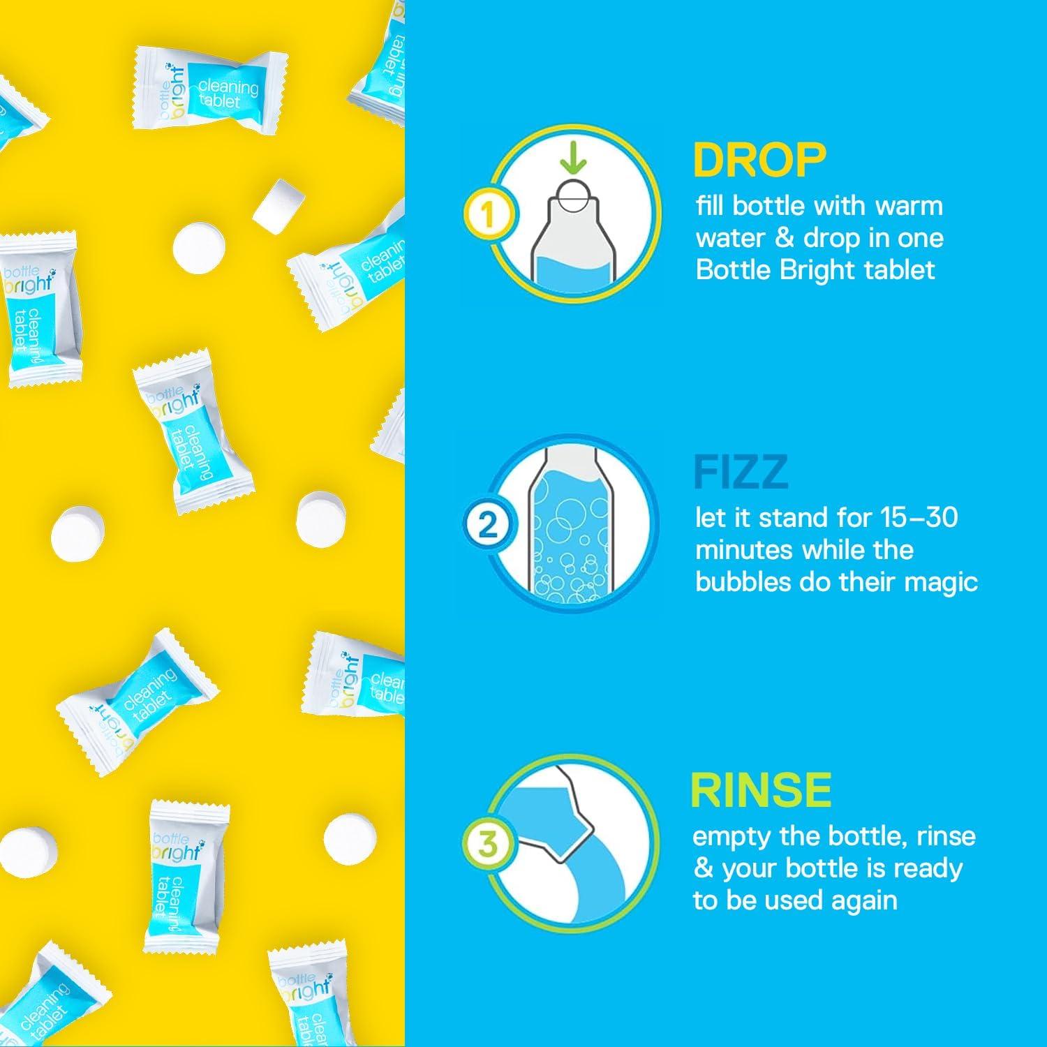 imageBottle Bright Cleaning Tablets 12 36 78 Count Water Bottle Cleaner for Stainless Steel Tumblers Thermos Removes Coffee Tea Stains Eliminates Odors Easy and Safe Cleaning36 Count Pack of 1